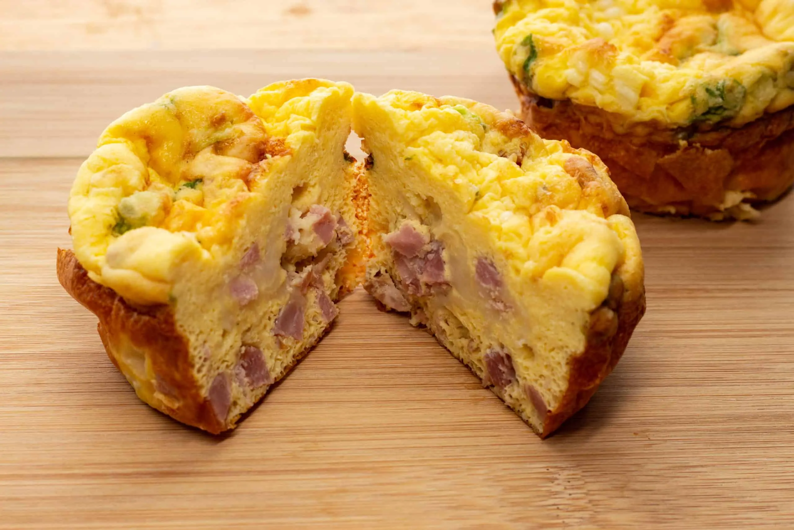 Keto friendly ham and cheese egg muffins.