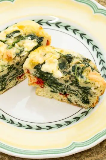 Keto-friendly spinach, feta, bell pepper egg cups.