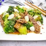 keto beef and broccoli on a square plate