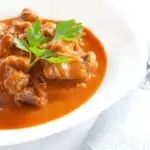 keto beef goulash with sauerkraut in a bowl