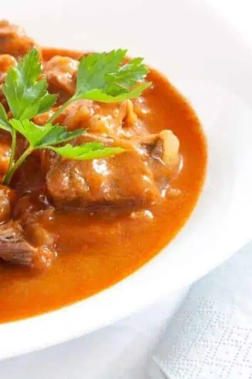 keto beef goulash with sauerkraut in a bowl