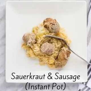 keto sauerkraut and sausage on a plate