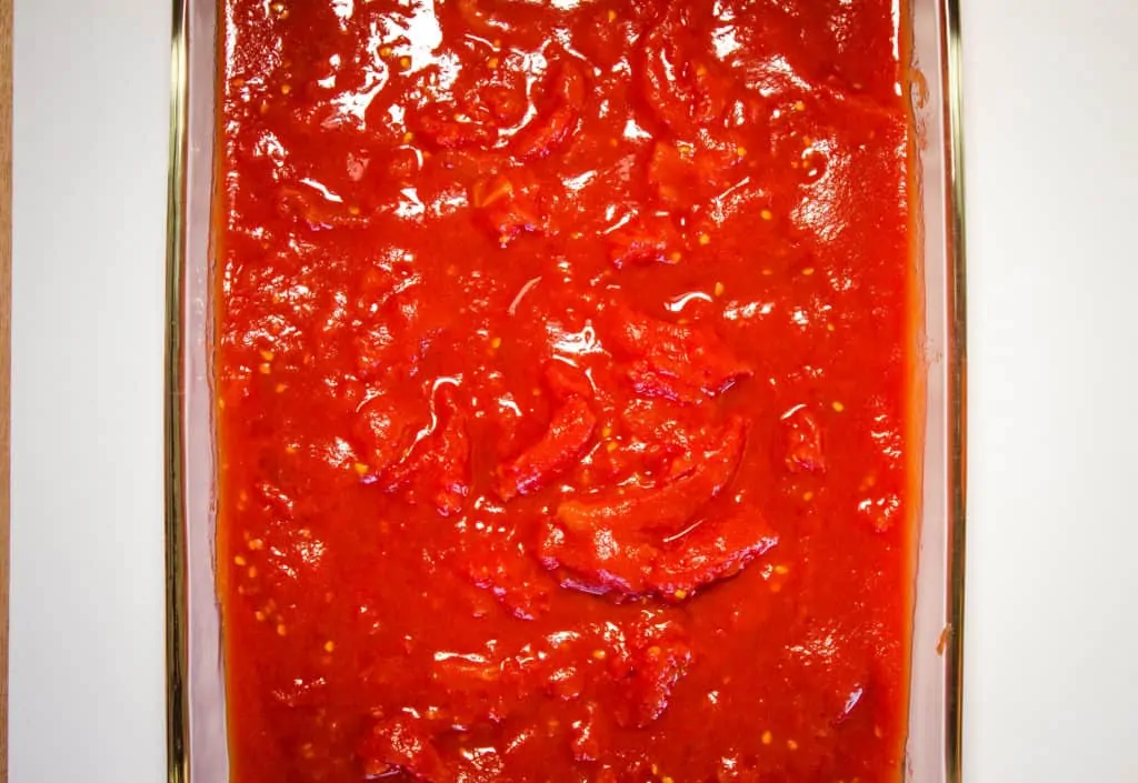 Mashed tomatoes for Keto Oven Roasted Tomato Sauce