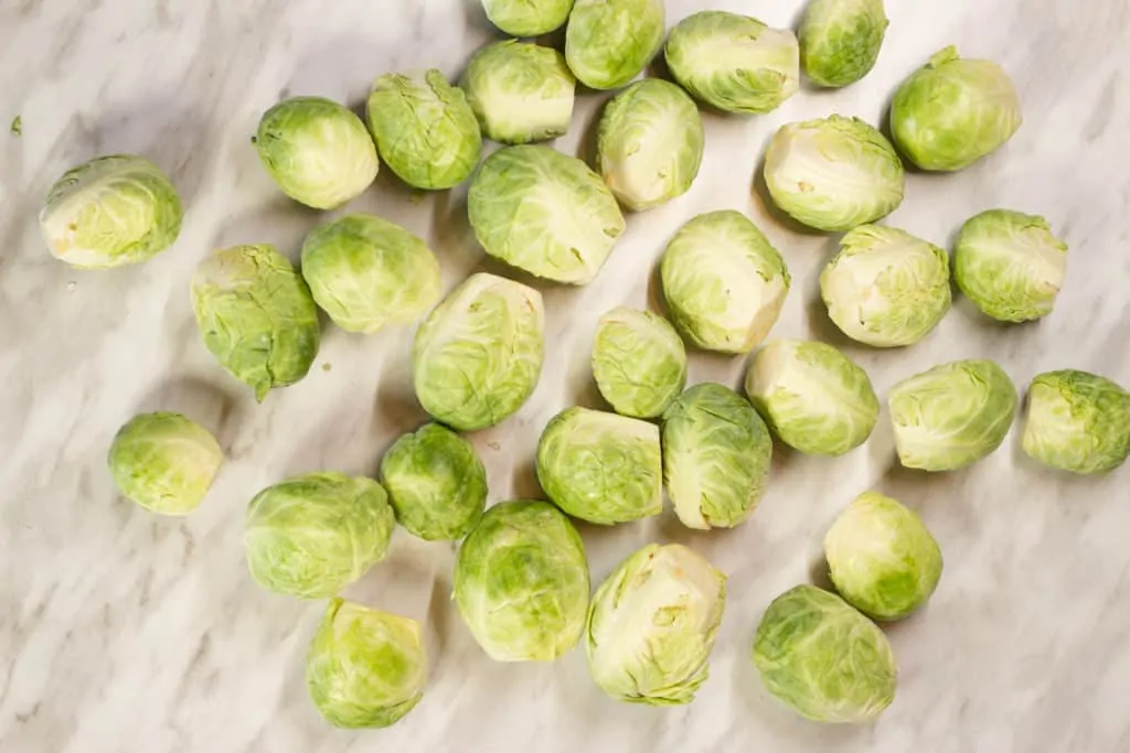 Trimmed and peeled brussels sprouts.