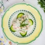 keto shrimp salad with dill and cucumber on a plate