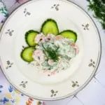 keto shrimp salad with dill and cucumber on a plate