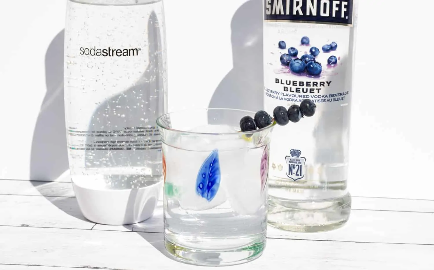 Blueberry Smirnoff Cockail with soda stream bottle