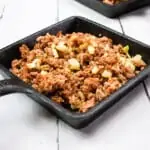 keto corned beef hash on a black square serving dish