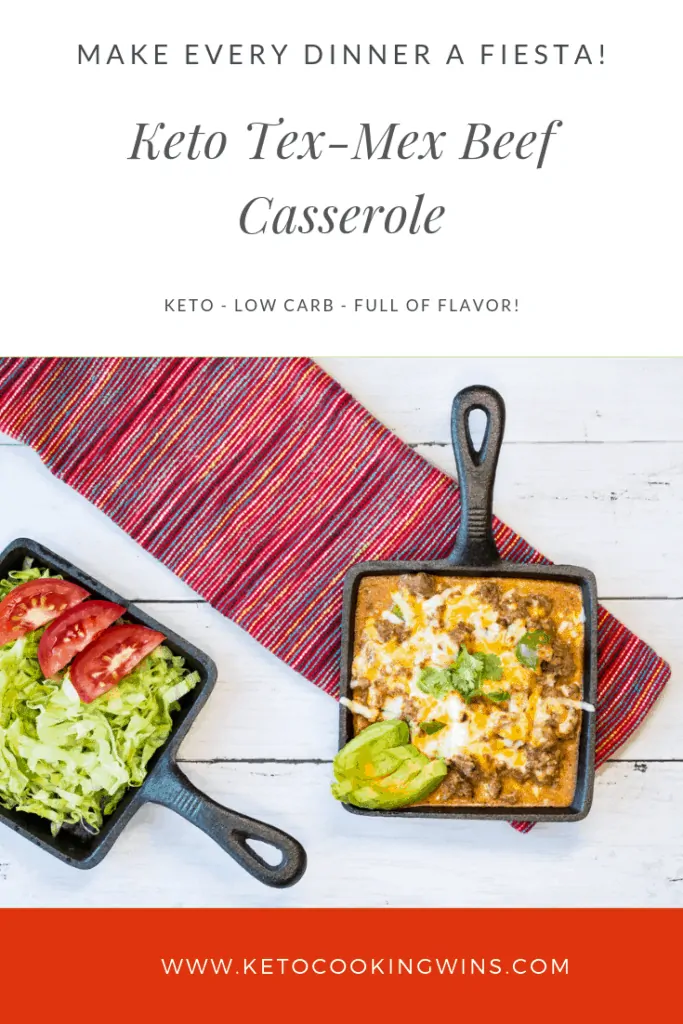 pinnable image for Keto Tex-Mex Beef Casserole