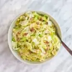 Cooked Skillet Cabbage with Bacon and Garlic.