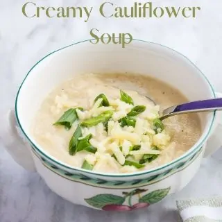 keto cream of cauliflower soup in a bowl