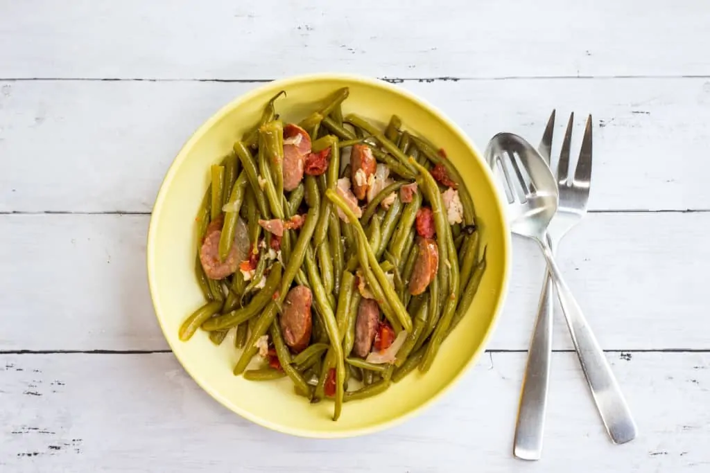 Keto friendly Southern Style Green Beans in a serving bowl.