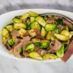 Brussels Sprouts with Prosciutto in a serving bowl