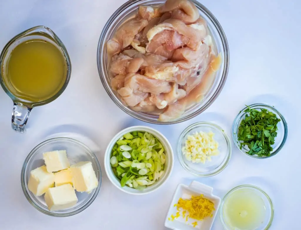 prepped ingredients for chicken scampi.