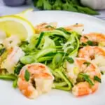 keto shrimp scampi on a bed of zoodles