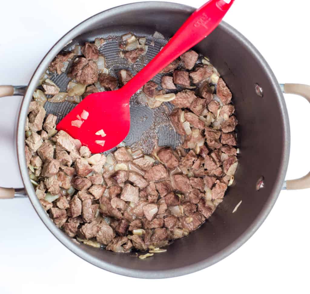 browning the beef and onions