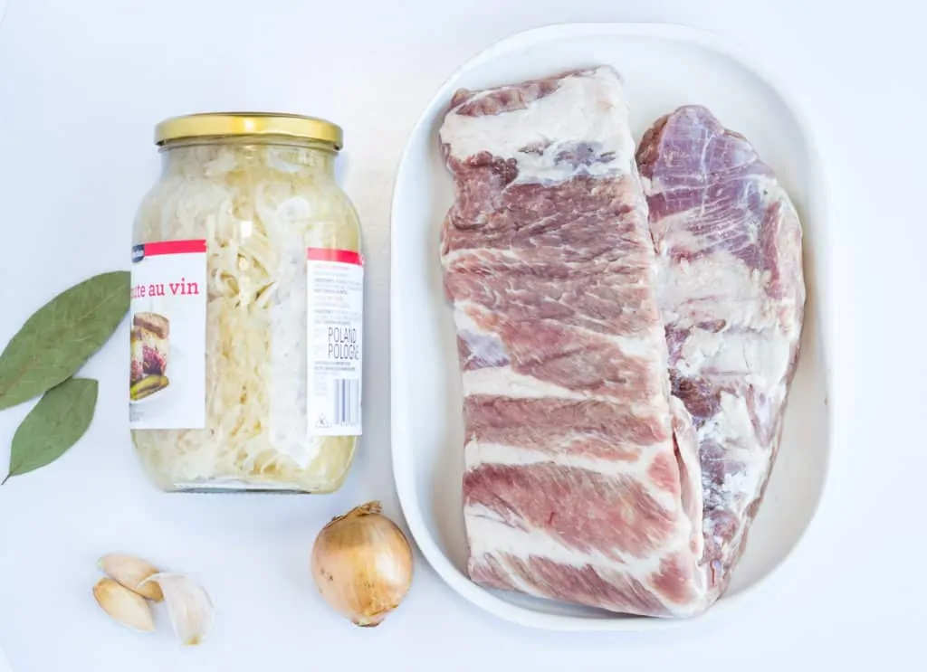 ingredients to make ribs and sauerkruat