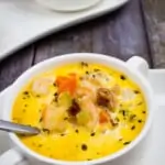 keto shrimp chowder with chipotle in a bowl with a second bowlful in the background