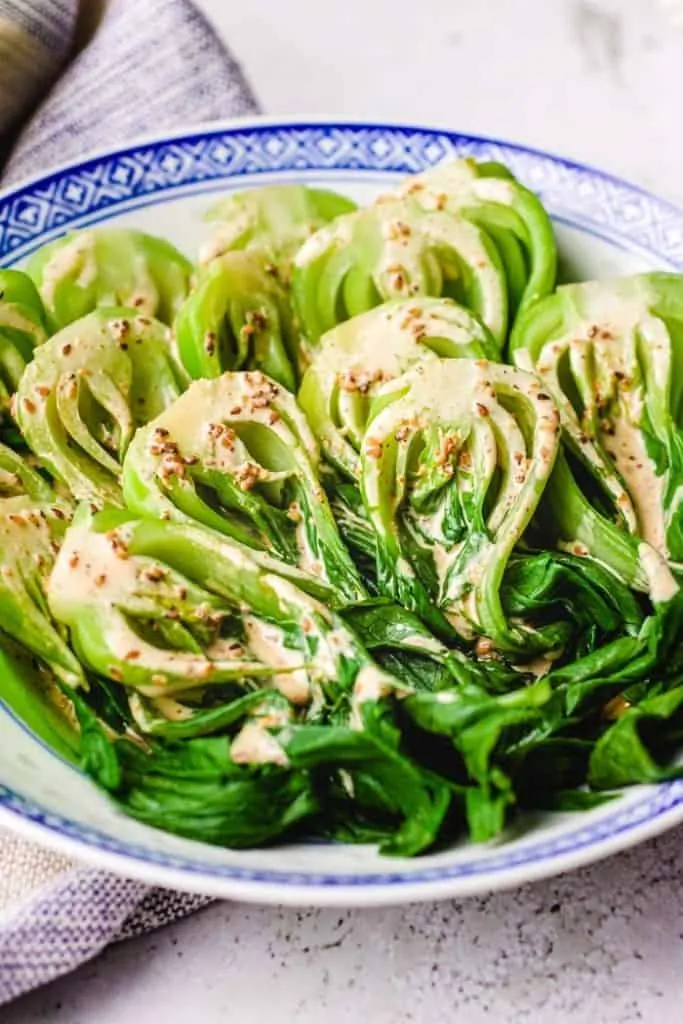 keto bok choy salad in a serving bowl