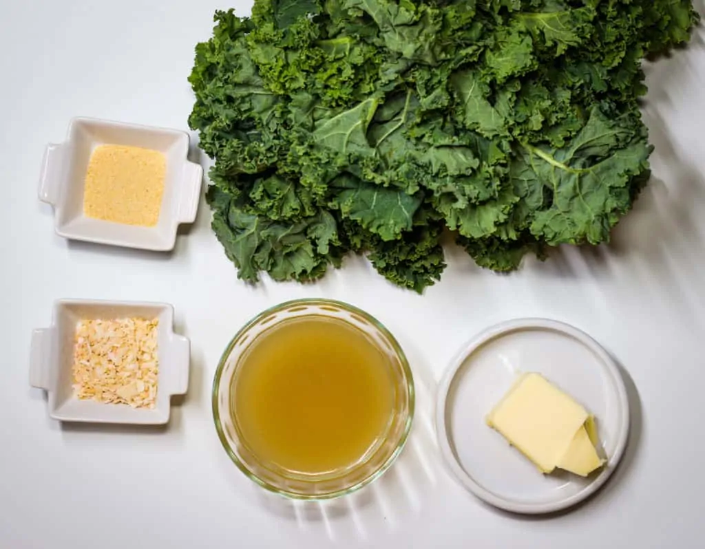 butter, chicken stock, garlic powder, onion flakes and kale