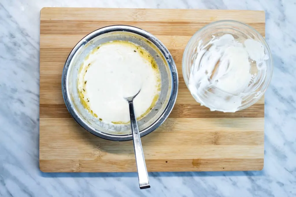 Mixed sour cream and hot cooking liquid