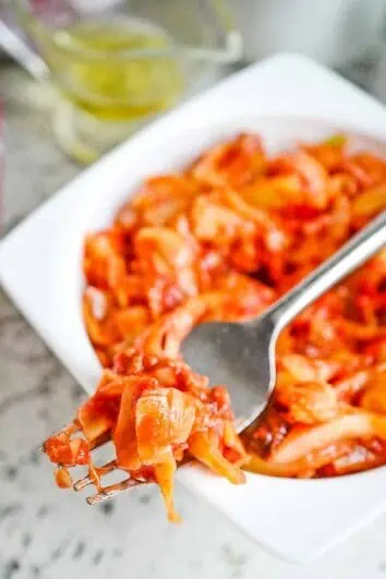 Cabbage Roll in a Bowl with a fork.