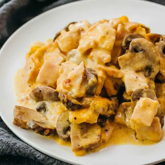 creamy turkey mushroom bake on a plate