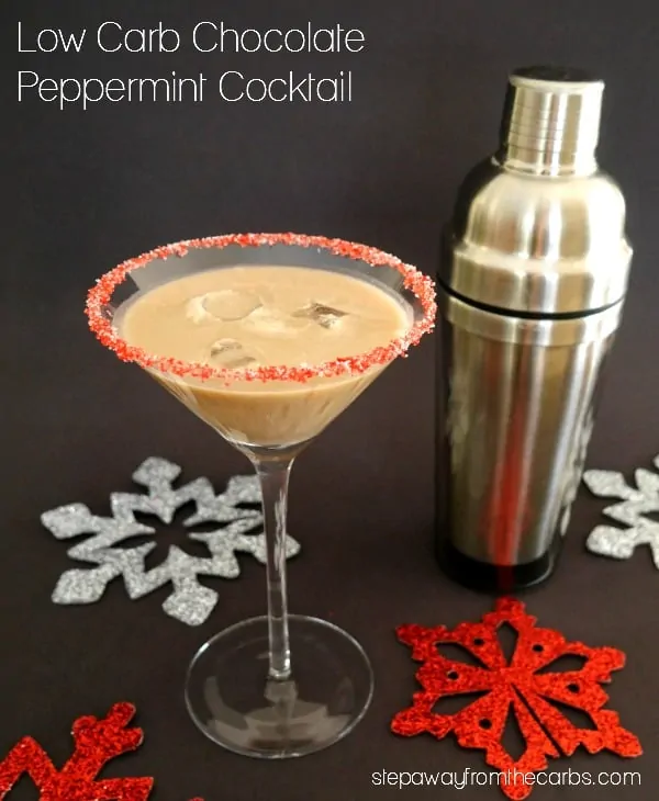 Chocolate Peppermint Cocktail in a martini glass next to a cocktail shaker.