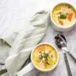 creamy keto salmon chowder in a serving dish