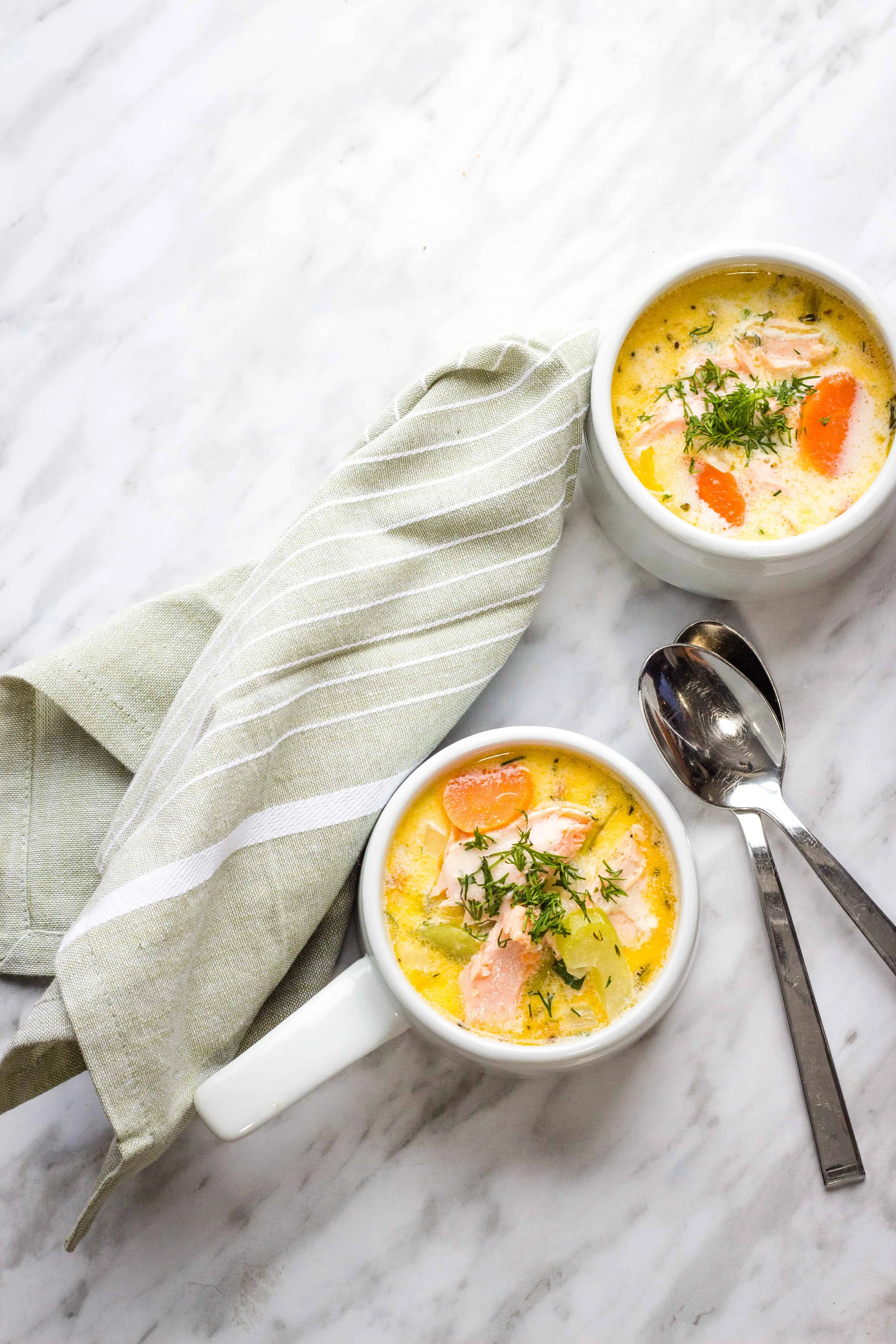 creamy keto salmon chowder in a serving dish