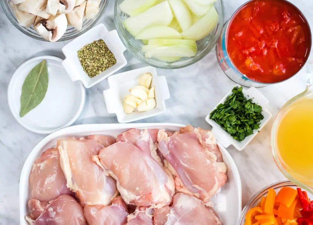 prepped ingredients to make keto Italian chicken stew