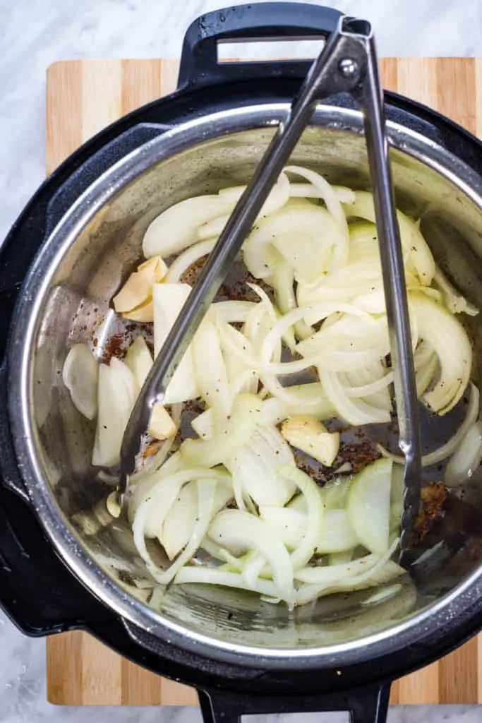 onions and garlic in the instant pot