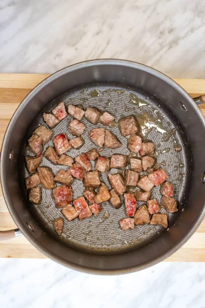 browning the beef in a skillet
