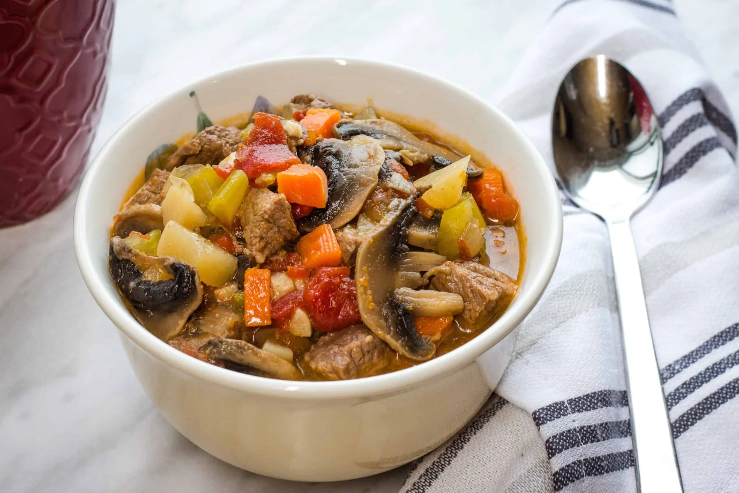 keto beef pot roast soup finished in a bowl