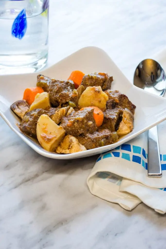 keto beef stew served in a bowl