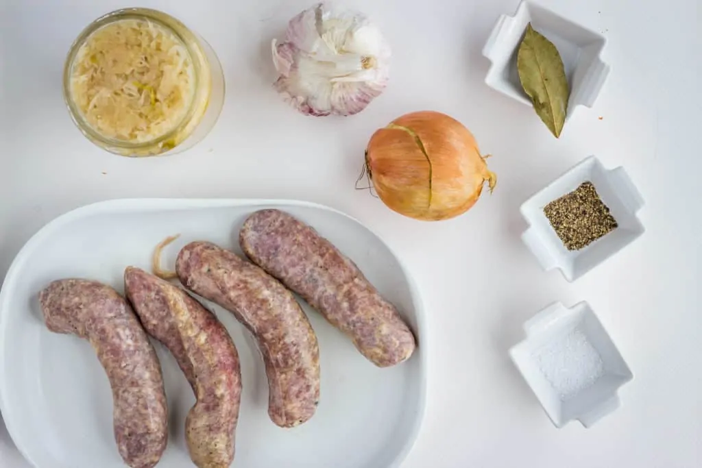 ingredients to make Instant Pot Sauerkraut & Sausage