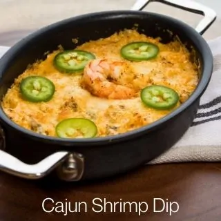 keto cajun shrimp dip in an oval serving dish