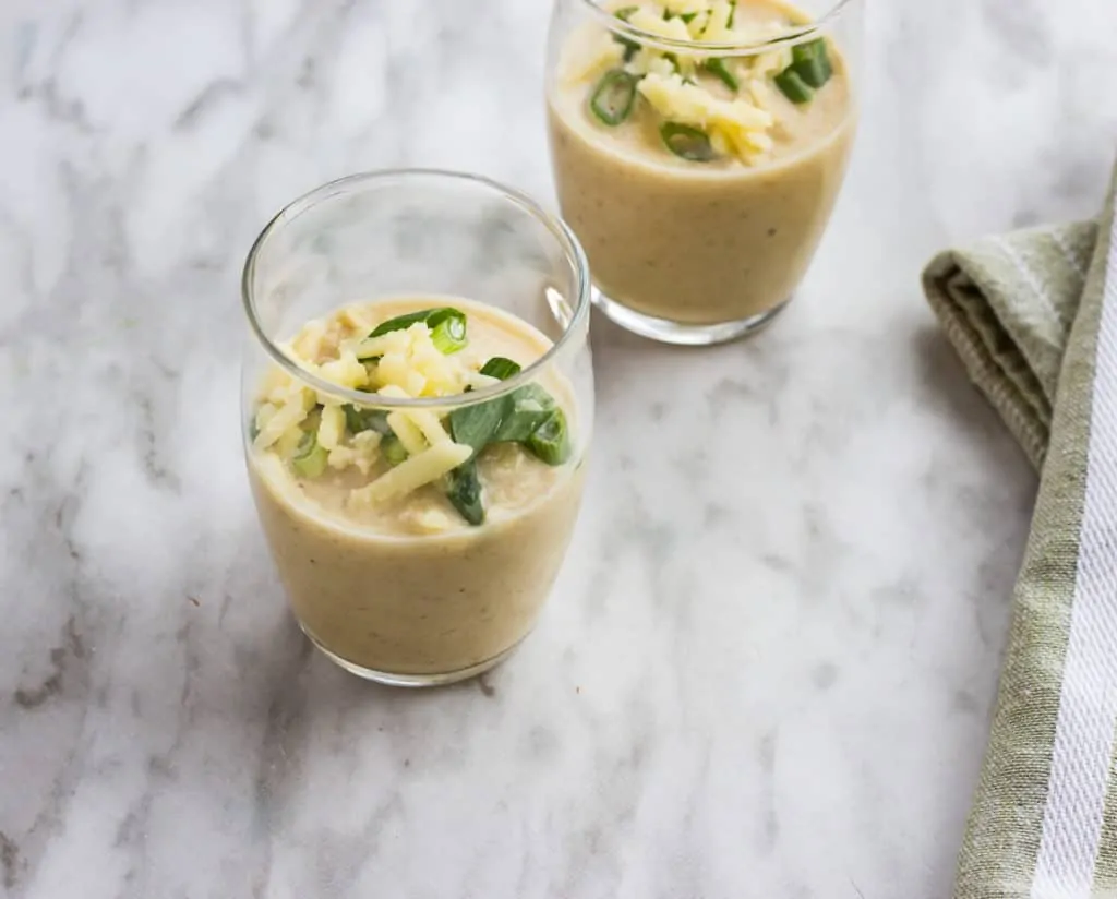 Creamy Cauliflower Soup in shot glasses