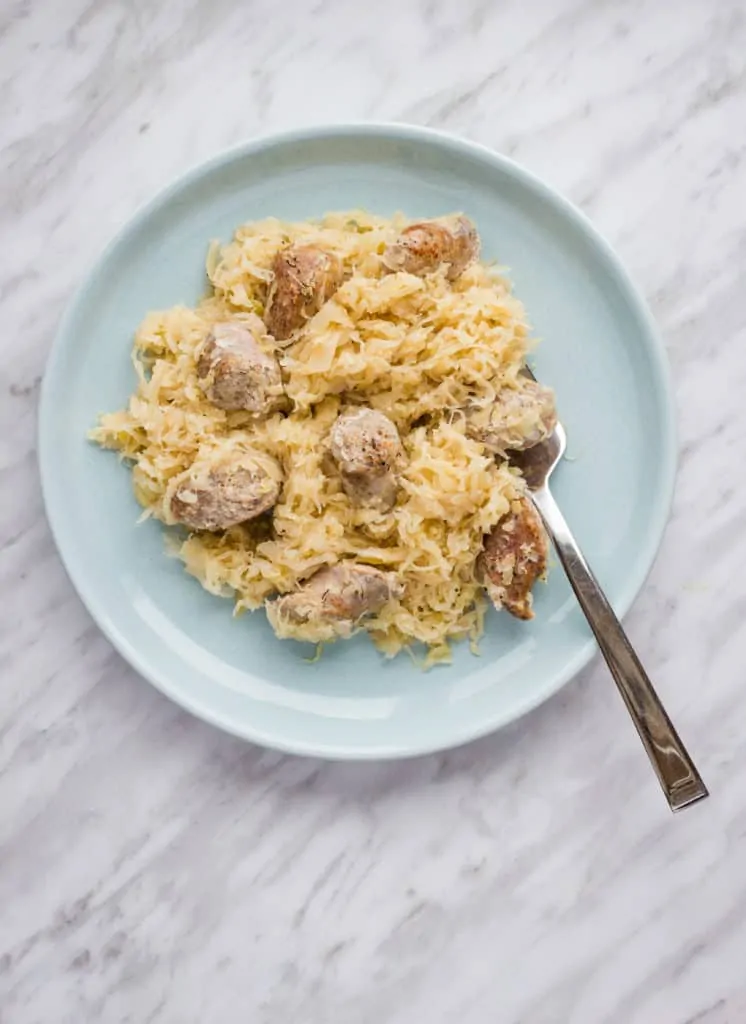 Instant Pot Sausage & Sauerkraut makes enough for four