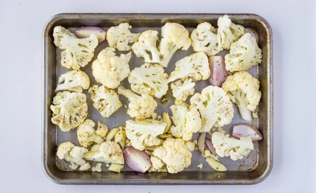keto creamy cauliflower soup roasting veggies
