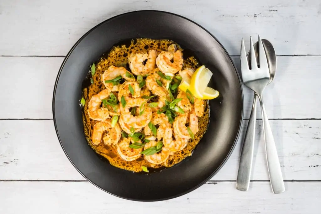 keto new orleans bbq shrimp served on a plate