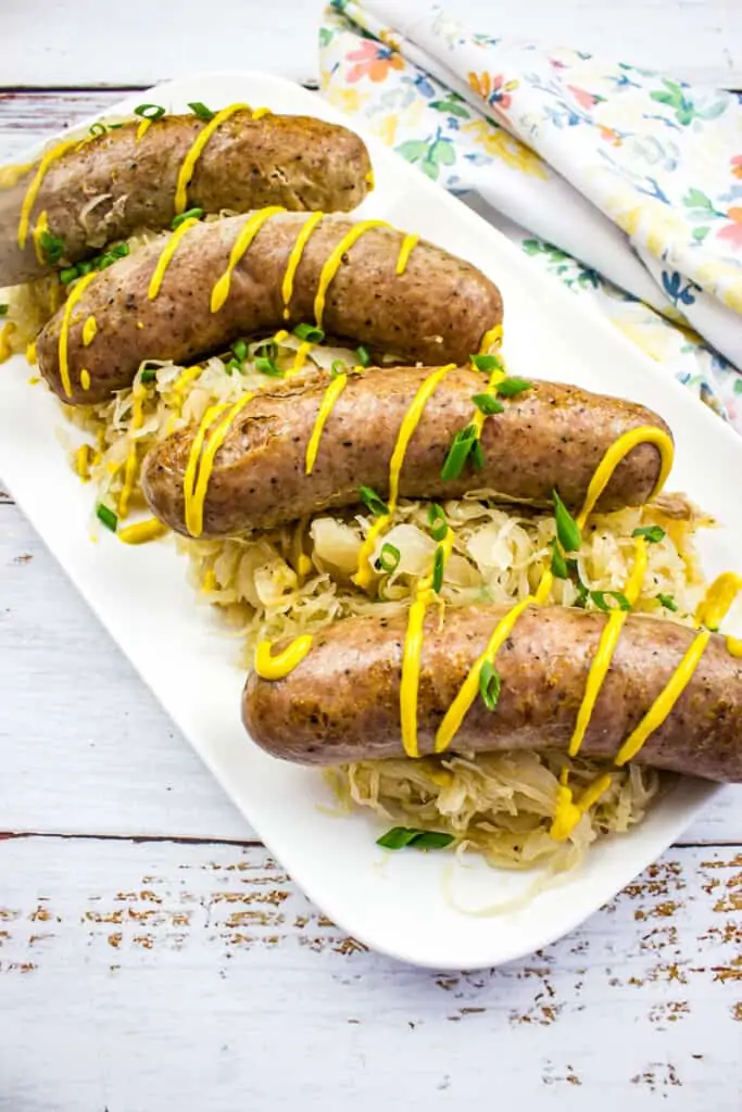 Instant pot sauerkraut & Sausage on a platter