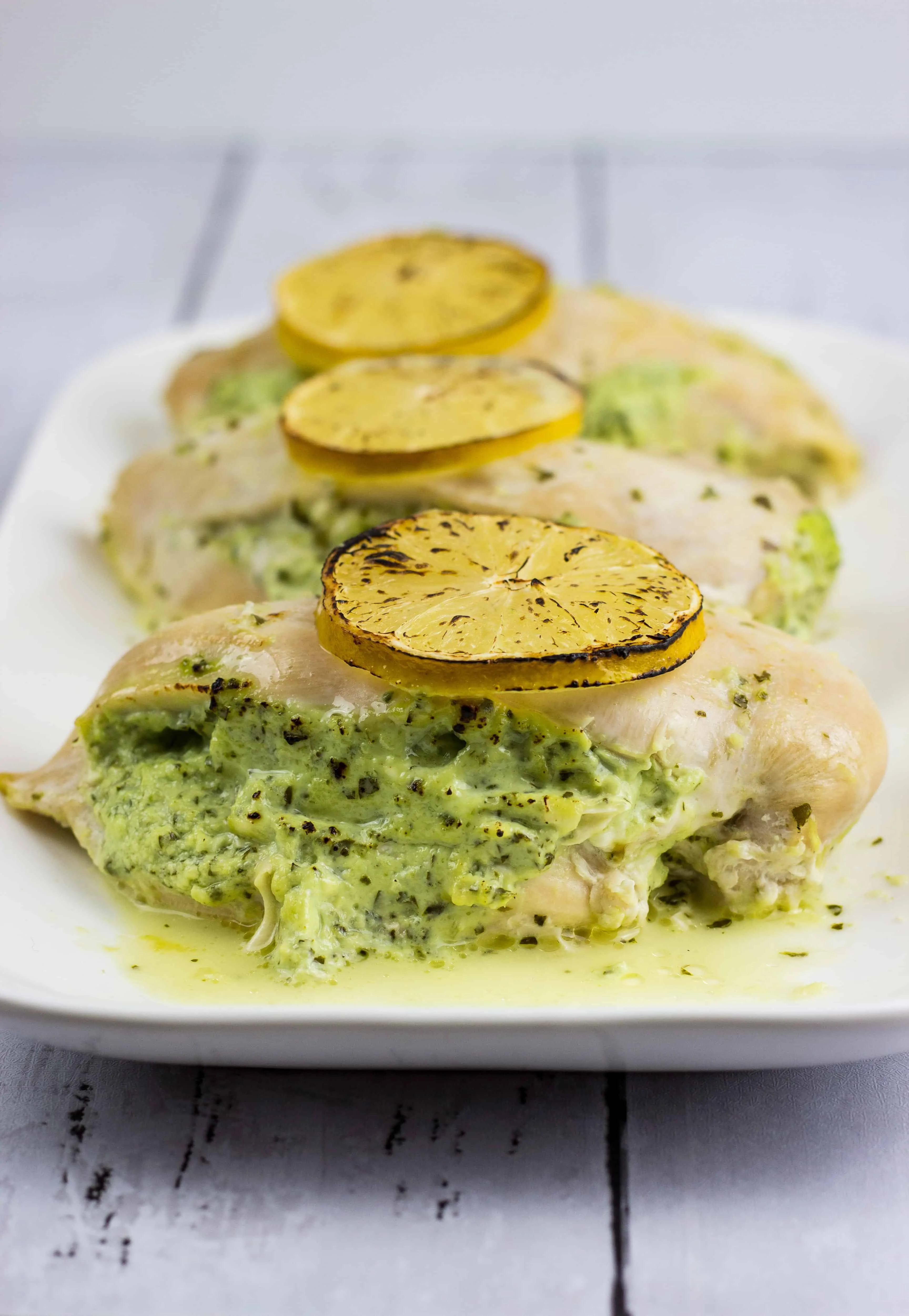 green goddess stuffed chicken served