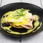 Keto Eggs Benedict Chaffle on a plate