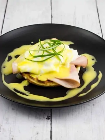 keto eggs benedict chaffle on a plate