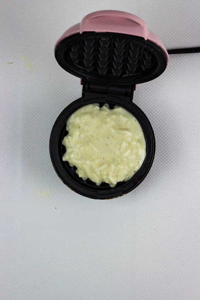 put half the batter in a mini waffle maker