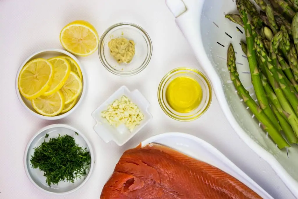 keto sheet pan salmon ingredients prepped