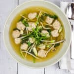 keto wonton soup in a bowl with a spoon