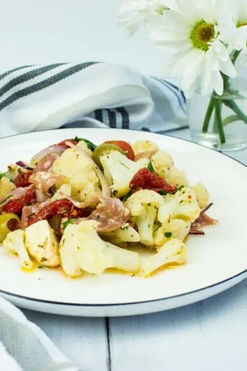 keto antipasto salad served on a plate