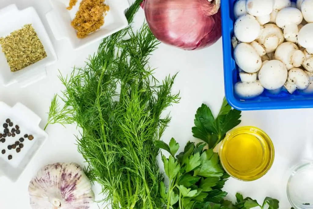 ingredients to make marinated mushrooms